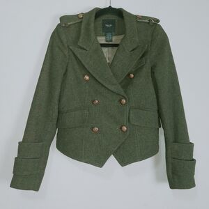 Smythe Wool Double Breasted Jacket Size 2 Green Structured Shoulders Military